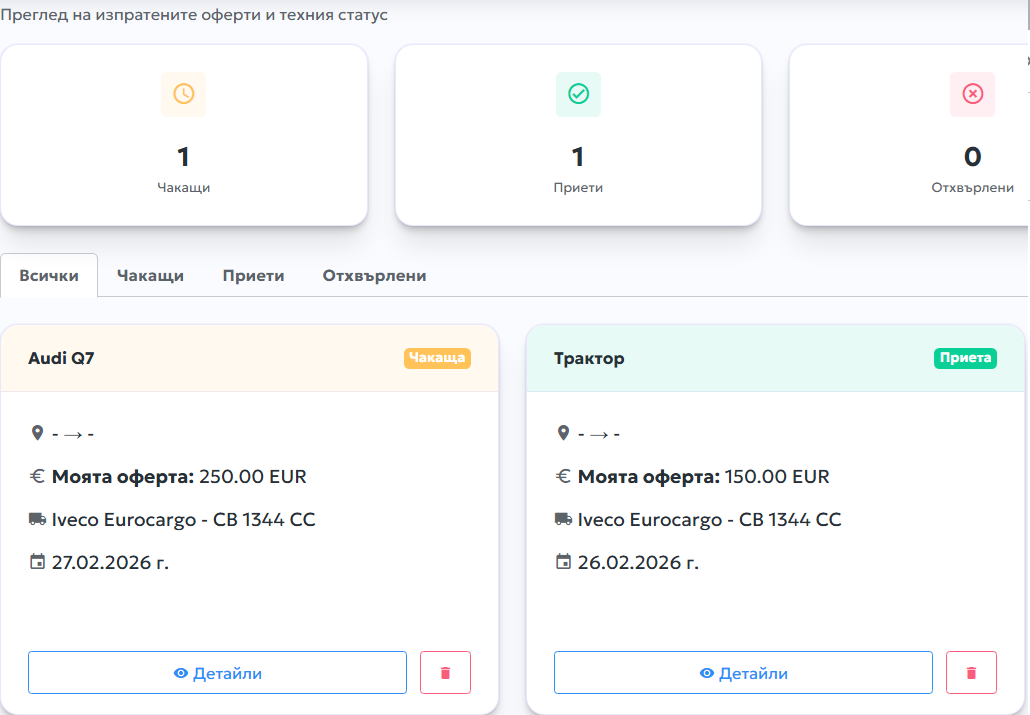 Проследяване на оферти